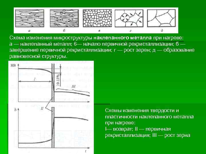Схема изменения микроструктуры наклепанного металла при нагреве: а — наклепанный металл; 6— начало первичной