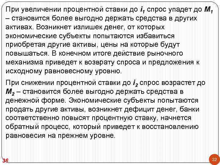  При увеличении процентной ставки до i 1 спрос упадет до М 1 –