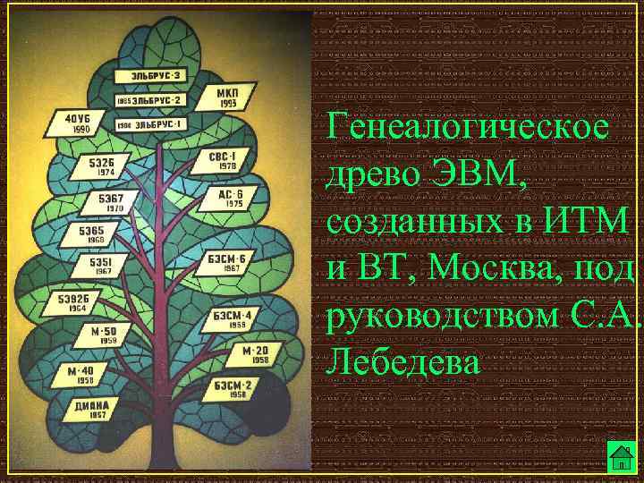 Генеалогическое древо ЭВМ, созданных в ИТМ и ВТ, Москва, под руководством С. А. Лебедева