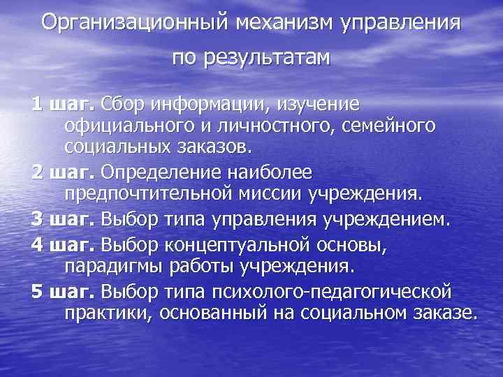 Организационный механизм управления по результатам 1 шаг. Сбор информации, изучение официального и личностного, семейного