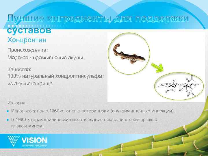 Хондроитин Происхождение: Морское - промысловые акулы. Качество: 100% натуральный хондроитинсульфат из акульего хряща. История: