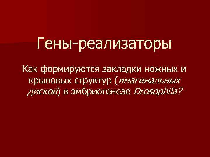 Гены-реализаторы Как формируются закладки ножных и крыловых структур (имагинальных дисков) в эмбриогенезе Drosophila? 