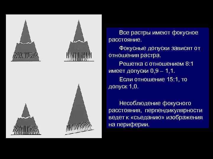 Все растры имеют фокусное расстояние. Фокусные допуски зависят от отношения растра. Решетка с отношением