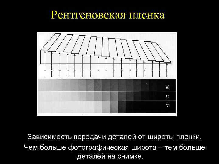 Рентгеновская пленка Зависимость передачи деталей от широты пленки. Чем больше фотографическая широта – тем