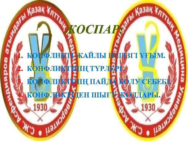    ЖОСПАР: 1. КОНФЛИКТІ ЖАЙЛЫ НЕГІЗГІ ҰҒЫМ. 2. КОНФЛИКТІНІҢ ТҮРЛЕРІ. 3. КОНФЛИКТІНІҢ