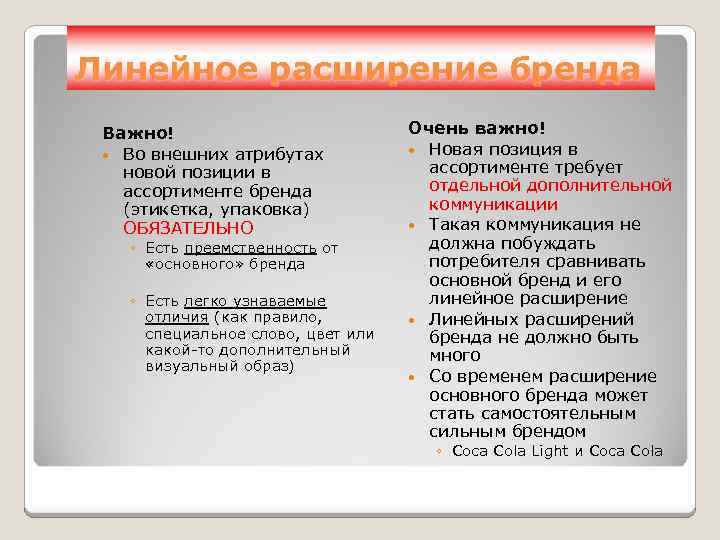 Линейное расширение бренда Важно! Во внешних атрибутах новой позиции в ассортименте бренда (этикетка, упаковка)