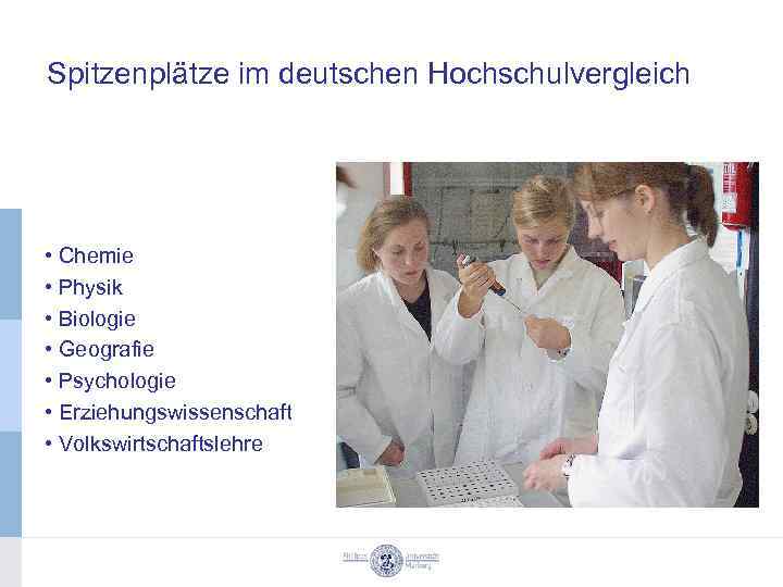 Spitzenplätze im deutschen Hochschulvergleich • Chemie • Physik • Biologie • Geografie • Psychologie