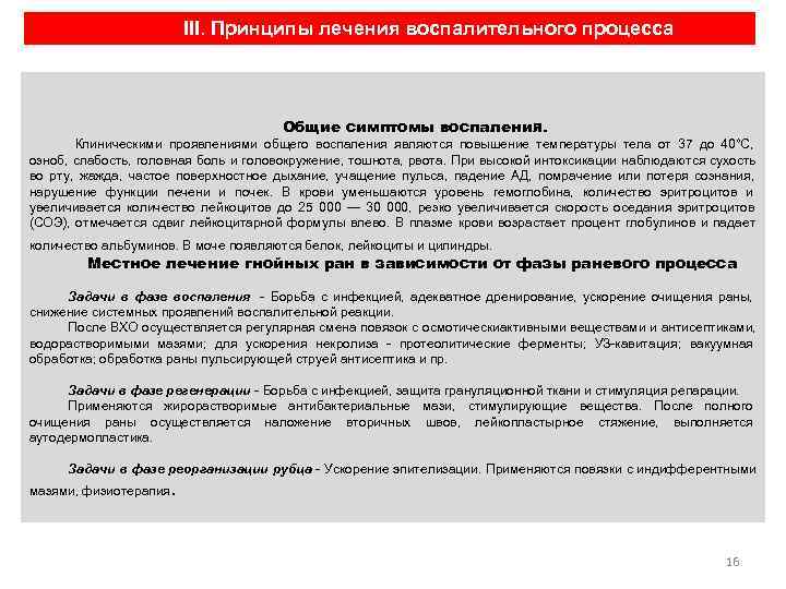      III. Принципы лечения воспалительного процесса    