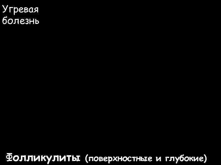 Угревая болезнь Фолликулиты  (поверхностные и глубокие) 