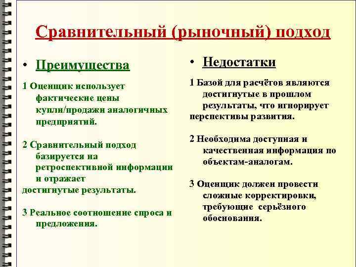  Сравнительный (рыночный) подход • Преимущества     • Недостатки 1 Оценщик