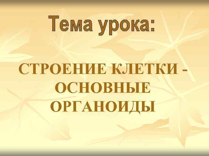 СТРОЕНИЕ КЛЕТКИ -  ОСНОВНЫЕ  ОРГАНОИДЫ 