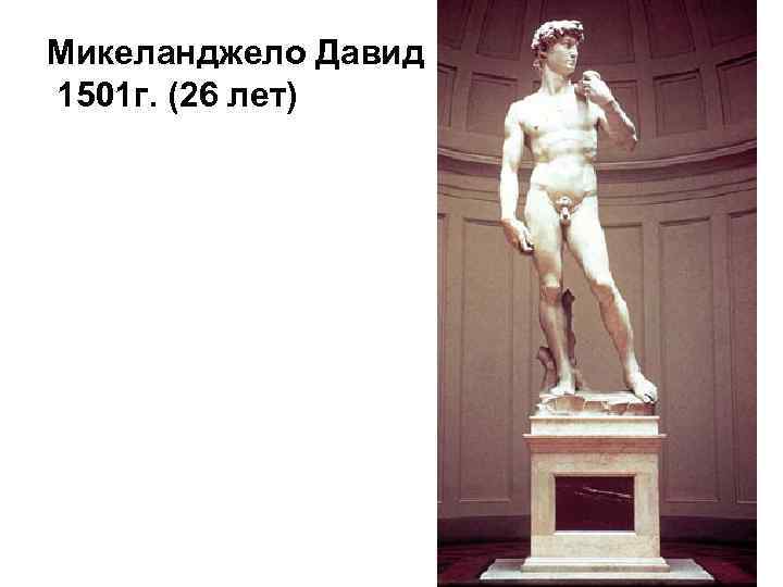 Микеланджело Давид 1501 г. (26 лет)  Высота 5 метров 