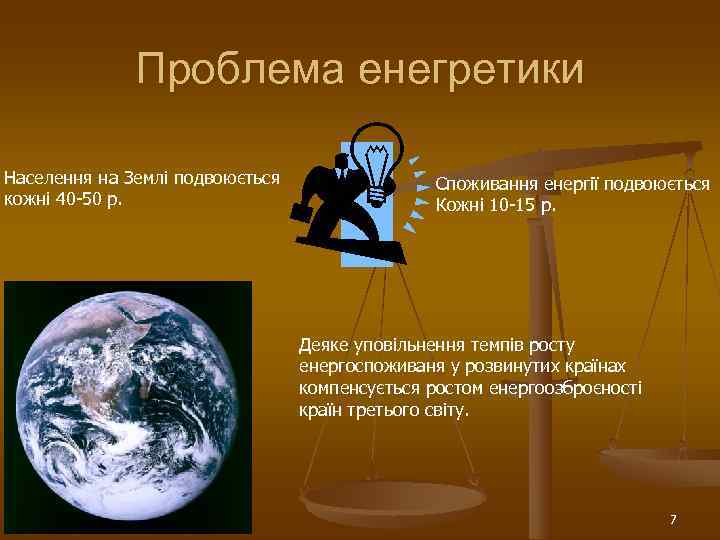    Проблема енегретики Населення на Землі подвоюється   Споживання енергії подвоюється