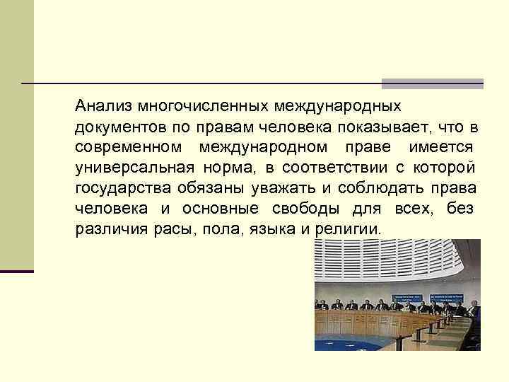 Анализ многочисленных международных документов по правам человека показывает, что в современном международном праве имеется