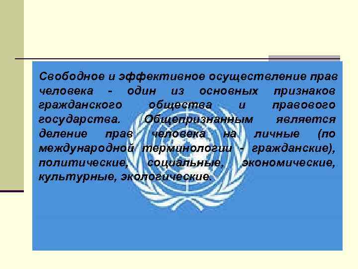 Свободное и эффективное осуществление прав человека - один из основных признаков гражданского  общества