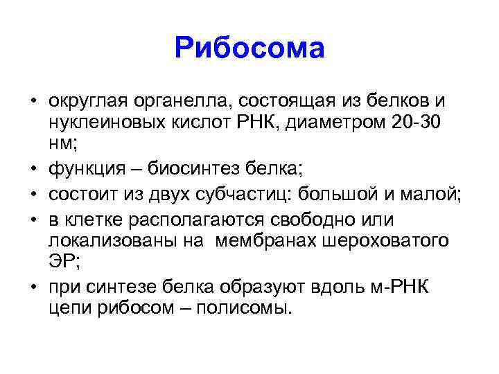    Рибосома • округлая органелла, состоящая из белков и  нуклеиновых кислот