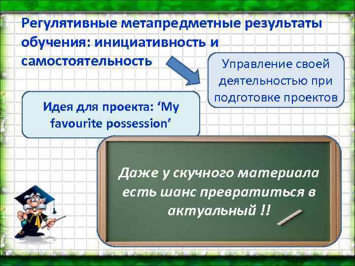 Регулятивные метапредметные результаты  обучения: инициативность и самостоятельность   Управление своей  