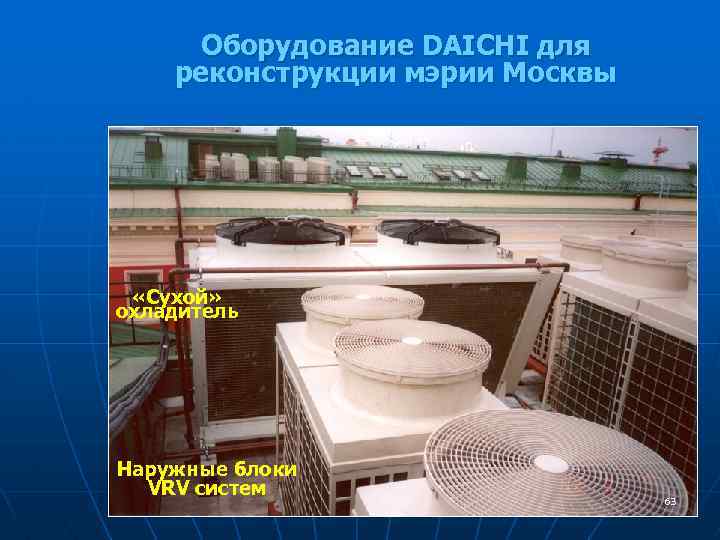 Оборудование DAICHI для реконструкции мэрии Москвы «Сухой» охладитель Наружные блоки VRV систем 63 