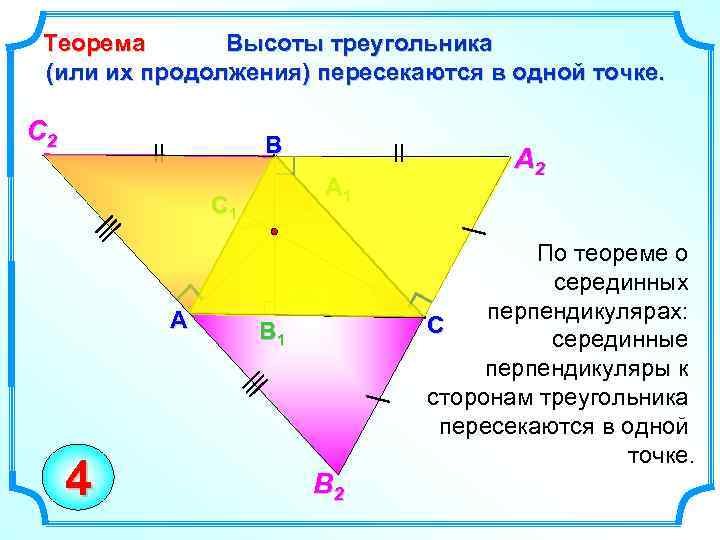 Теорема Высоты треугольника (или их продолжения) пересекаются в одной точке. С 2 B A