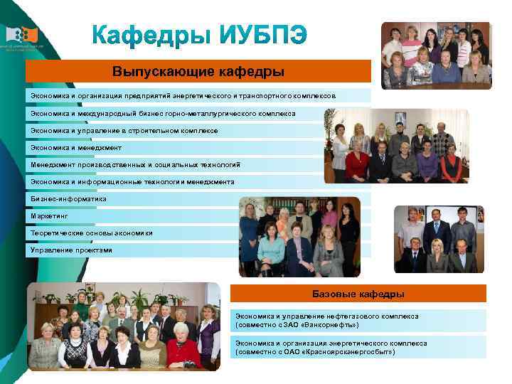 Выпускающие кафедры Экономика и организация предприятий энергетического и транспортного комплексов Экономика и международный бизнес