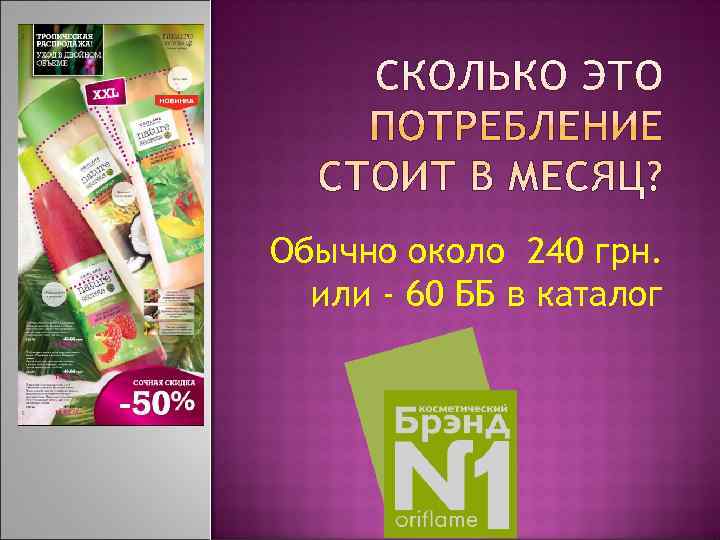 Обычно около 240 грн.  или - 60 ББ в каталог 