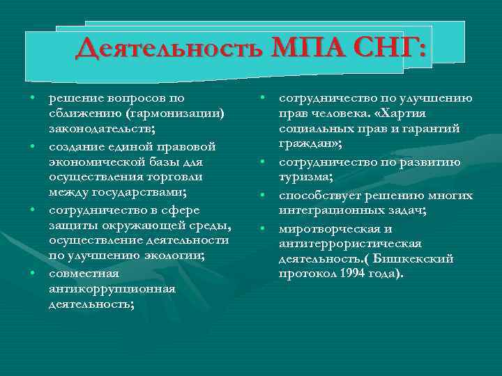Деятельность МПА СНГ: • решение вопросов по • сотрудничество по улучшению Деятельность МПА СНГ: • решение вопросов по • сотрудничество по улучшению