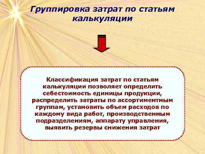 Группировка затрат по статьям   калькуляции   Классификация затрат по статьям калькуляции