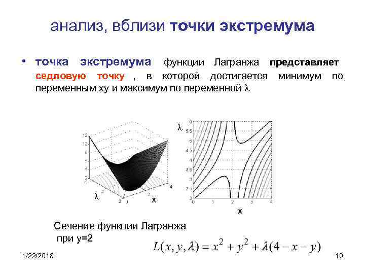   анализ, вблизи точки экстремума  • точка экстремума функции Лагранжа представляет 