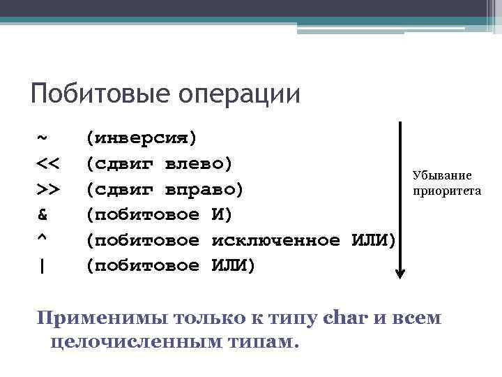 Операция инверсия. Побитовые операции Информатика. Побитовый сдвиг влево. Побитовый сдвиг влево c++. Приоритет побитовых операций.