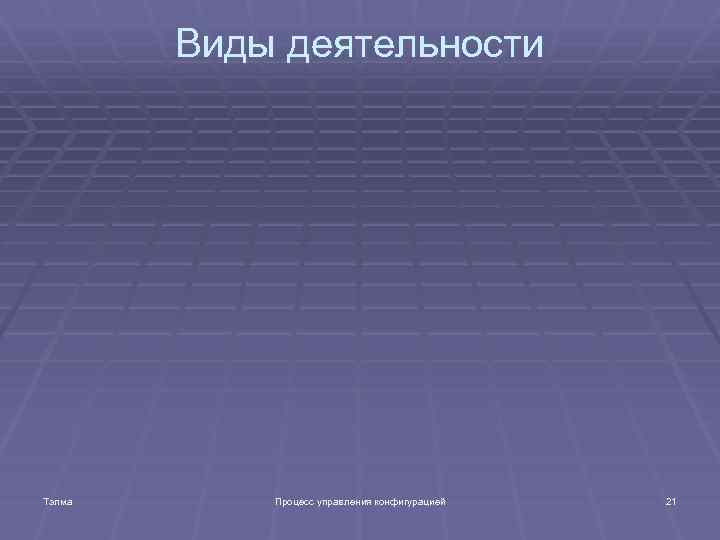Виды деятельности Тэлма Процесс управления конфигурацией 21 