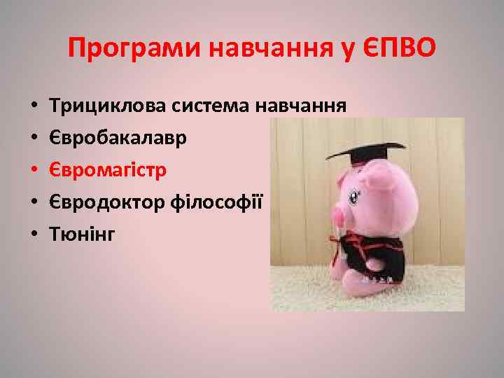  Програми навчання у ЄПВО •  Трициклова система навчання •  Євробакалавр •