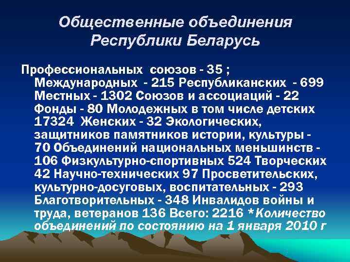  Общественные объединения   Республики Беларусь Профессиональных союзов - 35 ;  Международных