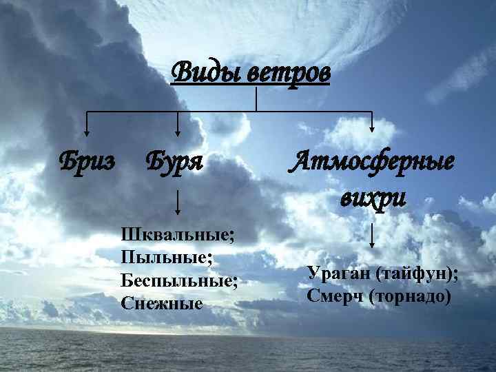   Виды ветров Бриз Буря  Атмосферные     вихри 