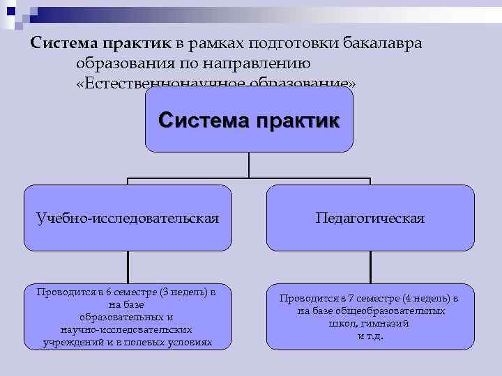 Система практик в рамках подготовки бакалавра образования по направлению  «Естественнонаучное образование»  