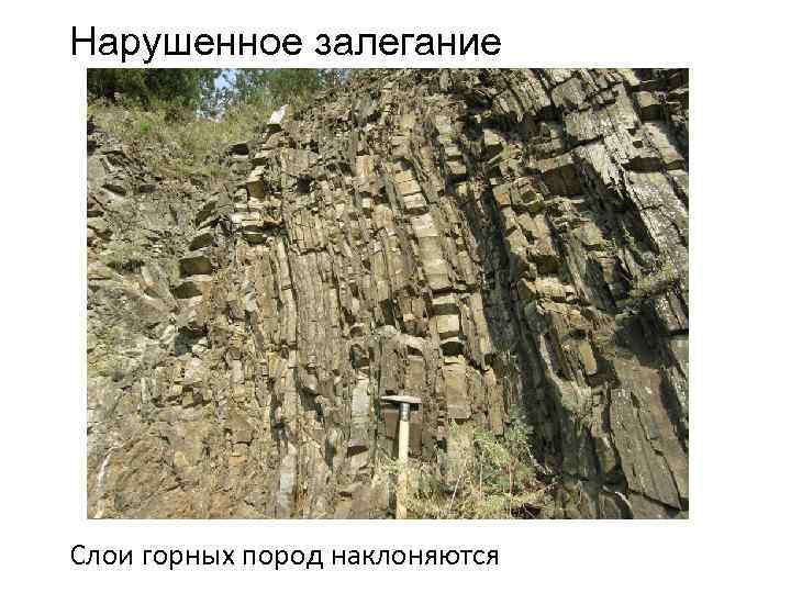 Нарушенное залегание Слои горных пород наклоняются 