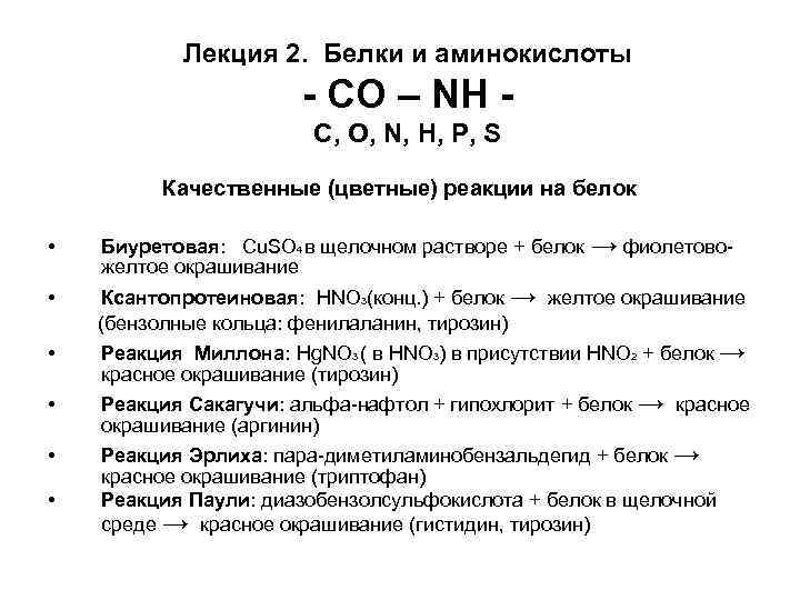 Лекция 2. Белки и аминокислоты - CO – NH C, O, N, H, P,