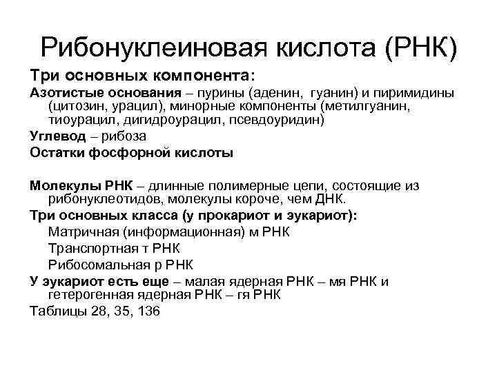 Рибонуклеиновая кислота (РНК) Три основных компонента: Азотистые основания – пурины (аденин, гуанин) и пиримидины