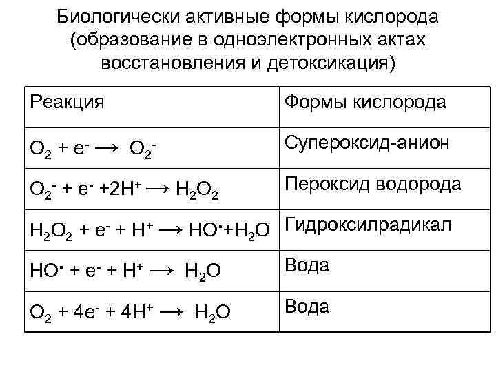 Схема образования активных форм кислорода