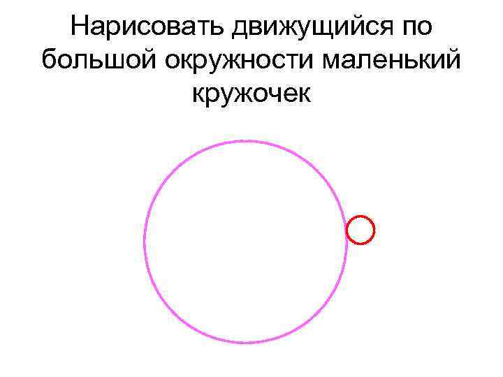  Нарисовать движущийся по большой окружности маленький  кружочек 