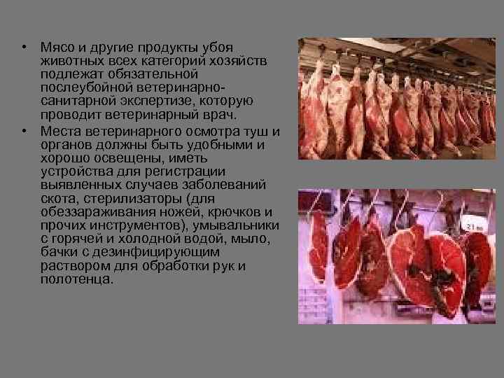  • Мясо и другие продукты убоя  животных всех категорий хозяйств  подлежат