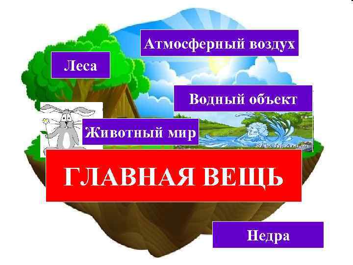    Атмосферный воздух Леса    Водный объект  Животный мир