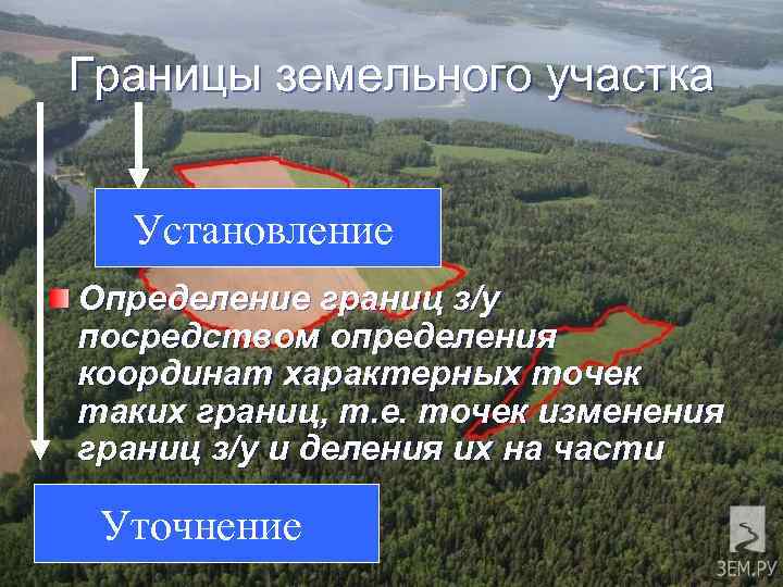 Границы земельного участка Установление Определение границ з/у посредством определения координат характерных точек таких границ,