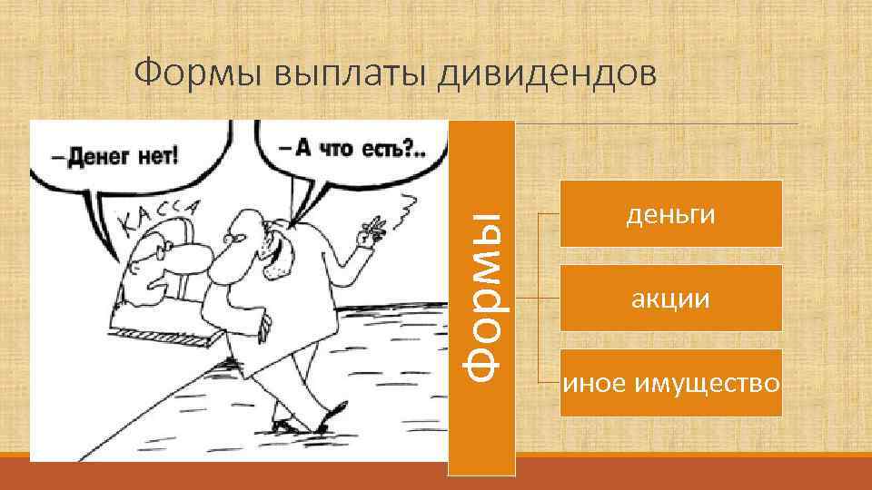 Формы выплаты дивидендов     деньги    Формы  