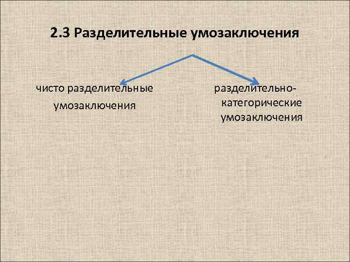 2. 3 Разделительные умозаключения чисто разделительные умозаключения разделительнокатегорические умозаключения 
