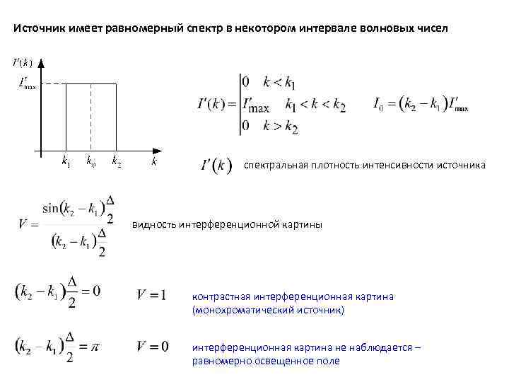 Источник имеет равномерный спектр в некотором интервале волновых чисел    спектральная плотность