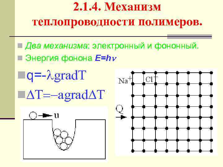 2. 1. 4. Механизм теплопроводности полимеров. n Два механизма: электронный и фононный. n Энергия