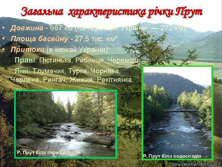 Загальна характеристика річки Прут • Довжина - 967 км (на території України — Загальна характеристика річки Прут • Довжина - 967 км (на території України —