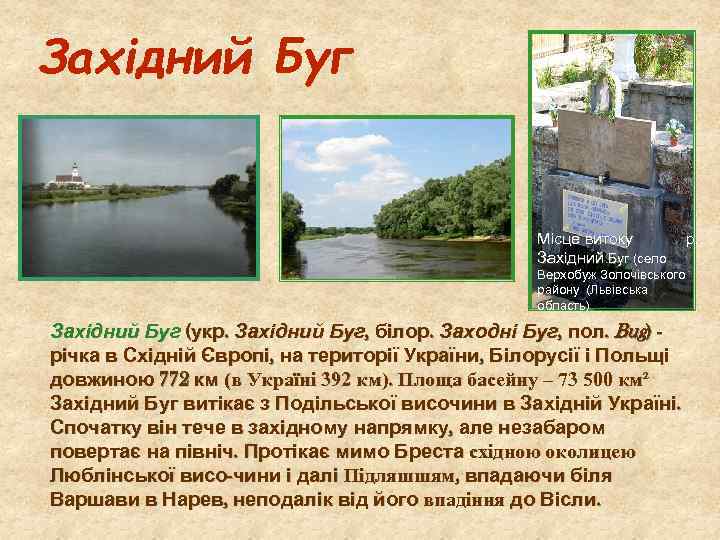 Західний Буг Місце витоку р. Західний Буг Місце витоку р.