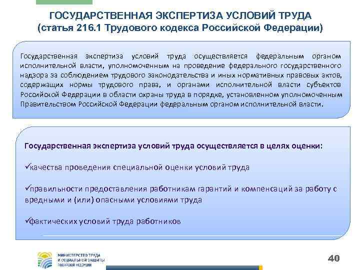  ГОСУДАРСТВЕННАЯ ЭКСПЕРТИЗА УСЛОВИЙ ТРУДА (статья 216. 1 Трудового кодекса Российской Федерации) Государственная экспертиза