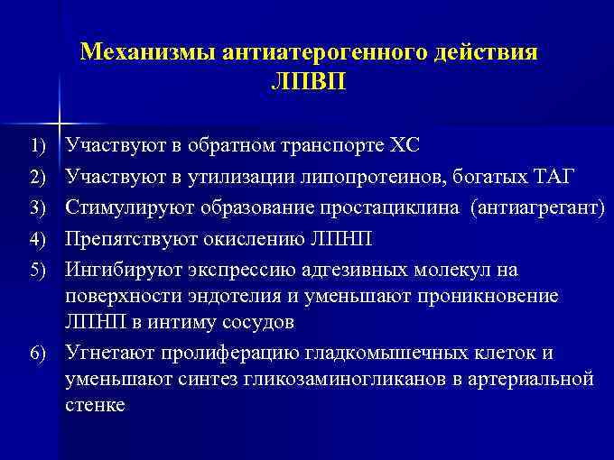 Механизмы антиатерогенного действия ЛПВП 1) Участвуют в обратном транспорте ХС 2) Участвуют в утилизации